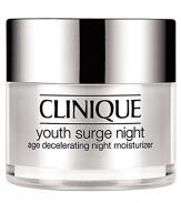 Youth Surge Night Age Decelerating Night Moisturizer. Building on Sirtuin technology, Clinique science uses youth-extending agents to create a nightly moisturizer that helps intensify the nightly cycle of natural repair. Plumped with natural collagen, lines and wrinkles appear to evaporate. Skin gains that energized 8-hour effect come morning.For Very Dry to Dry Skins 1.7 oz. 