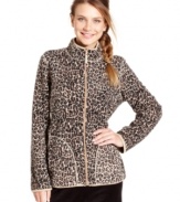 Get two looks in one with this reversible fleece jacket from Style&co. Sport, featuring an animal print at one side and a solid hue at the other.