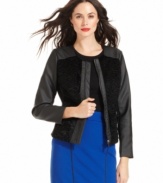 Mixed faux leather and faux fur details give this Alfani jacket an edgy-chic feel.