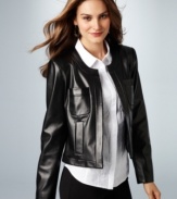 Ellen Tracy's quilted faux-leather jacket adds a luxe touch to separates.