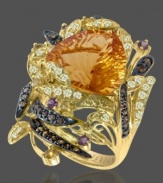 Wear the drama and beauty of a wildfire with this exquisitely crafted ring by Le Vian. Featuring a gorgeous trillion-cut cinnamon citrine (9 ct. t.w.) in center with round-cut white topaz (/2 ct. t.w.), round-cut chocolate diamonds (2/5 ct. t.w.) round-cut garnets (1/5 ct. t.w.) and citrine accents (1/10 ct. t.w.) surrounding it on 14k gold. Size 7.