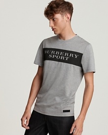 A graphic stripe sports logo text on this casual-cool t-shirt from Burberry.