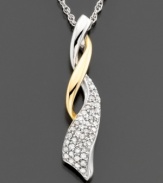 A ribbon of luxurious round-cut diamonds (1/5 ct. t.w.) intertwines with a stream of 14k gold in this beautiful two-tone pendant. Approximate length: 18 inches. Approximate drop: 1 inch.