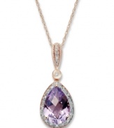 Add sweet femininity to your look. This stunning pendant features pear-cut amethyst (2-3/4 ct. t.w.) along with sparkling diamond accents. Set in 14k rose gold. Approximate length: 18 inches. Approximate drop: 6/10 inch.