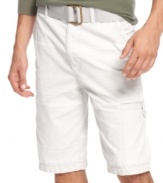 American Rag takes bulky cargo shorts and cuts this slimmer silhouette in a smooth cotton twill.