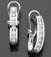 Elegant diamond hoops with timeless style. These hoop earrings feature round-cut diamonds (3/8 ct. t.w.) set in 14k white gold. Approximate drop: 1 inch.