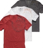 Get graphic. Add some detail to your casual look with this T shirt from Guess.