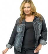 Layer your go-to fall looks with Silver Jeans' plus size denim jacket-- it's a must-have classic!