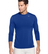 Stay streamlined and in high gear with this fitted performance shirt from Nike featuring Dri-Fit technology.