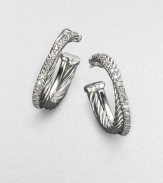 From the Silver Ice Crossover Collection. An arc of sterling silver crisscrosses one of pavé diamonds set in 14k white gold in graceful half hoops. Diamonds, 0.51 tcw Sterling silver and 14k white gold Diameter, about ¾ Post back Imported