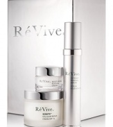 This day-to-night skincare regimen renews, protects and soothes skin. Features full sizes of the high-tech protective serum and daily SPF repair cream, plus a deluxe sample of the best-selling night moisturizer. Renews, protects and soothes skin to provide ultimate benefits and give skin the legendary ReVive Glow.  Set includes: 1 oz. Defensitif Renewal Serum, 2 oz. Sensitif Cellular Repair Cream SPF 15, and 0.5 oz. Moisturizing Renewal Cream.