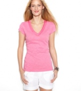 A basic that's anything but boring: the voile trim adds a delicate touch to INC's essential V-neck tee!