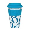 For those with a font of knowledge, the letters c-o-f-f-e-e dance energetically around the Script Collage travel mug in a variety of bright and vibrant colors.