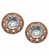 Elegant swirls with a touch of vintage appeal. Town & Country's beautiful stud earrings combine a sterling silver and cut-out 14k rose gold setting with stunning round-cut white quartz (4-1/2 ct. t.w.). Approximate diameter: 5/8 inch.