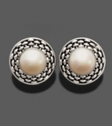 Luminous cultured freshwater pearls (10-1/2-11 mm) shine at the center of these braided sterling silver button earrings by Fresh by Honora. Approximate diameter: 3/4 inch.