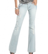 Shake-up your denim collection with this light wash style from Baby Phat that flaunts rips, sequins and a flared leg!