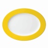 Sophisticated dinnerware with a rim of color to as vibrancy to the dinner table. Dishwasher and microwave safe.