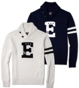 Cheer your favorite team with this classic varsity style pullover shawl cardigan by Ecko Unltd.