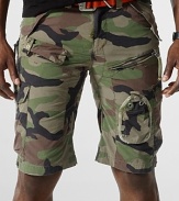 Crisp combat styling and a rugged camouflage print lend military-inspired style to the Search & Rescue short in comfortable cotton ripstop.