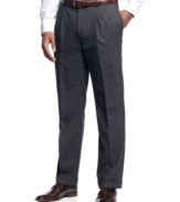 Class and comfort go hand-in-hand with these classic, pleated plaid Louis Raphael dress pants.