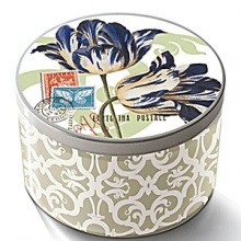 Glass candle is 2.25 high, 9 ounces. Candle emits the Botanica scent. Approximate candle burn time is up to 40 hours.