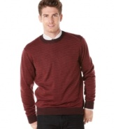 Get a smart start on you seasonal style with this striped sweater from Perry Ellis.