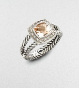 From the Petite Albion Collection. Faceted soft pink morganite, framed in pavé diamonds, on a split cable band of sterling silver.Diamonds, 0.20 tcw Morganite Sterling silver Diameter, about ¾ Imported