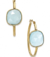 A touch of color livens any look. These stunning 10k gold hoop earrings feature square-cut medium blue chalcedony stones (5-1/5 ct. t.w.). Approximate drop: 1 inch.