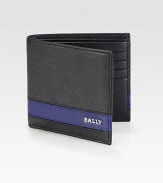 Pebbled leather billfold wallet with raised logo lettering and contrasting stripe for a signature touch.Two billfold compartmentsEight card slotsLeather11W x 10HMade in Italy