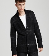 Heat up your winter look with John Varvatos' modern cardigan, crafted in a luxurious wool and silk blend and brought up to date with the shawl collar.