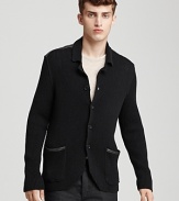 A cardigan-style jacket from John Varvatos Star USA, brought to life with faux-leather trim at the collar, elbows and back.