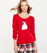 Lounge around in stylish comfort with Charter Club's Critters pajama top. It features full-length sleeves and a cute penguin graphic on the front.