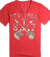 Rock on. This cool graphic tee from Triple Fat Goose is the right remix for your casual wardrobe.