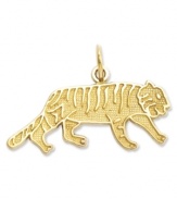 On the prowl. This petite tiger charm features an intricate, carved design and shows how fierce you can be! Crafted in 14k gold. Chain not included. Approximate length: 3/4 inch. Approximate width: 1 inch.