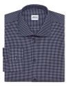 A contemporary fit tonal check shirt from Armani Collezioni completes your dress wardrobe with elegant simplicity.