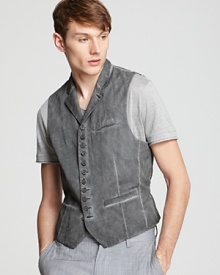 Weathered and detailed with close-set buttons and darting for a slimmer fit, this vest adds edge to your everyday look.