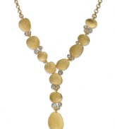 Charter Club's shimmering y-shaped necklace features sparkling glass stones and golden pebbles on a cupchain. Crafted in gold tone mixed metal. Approximate length: 16 inches + 2-inch extender. Approximate drop: 4 inches.