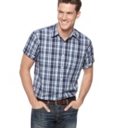 Popular plaid is naturally stylish and you will be too in this classic-fit shirt from Club Room.