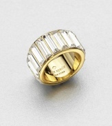 Sparking baguette stones surround this elegant piece. Plastic stones12k goldplatingImported 