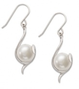 Subtle good looks. These simple, yet lovely, drop earrings feature a j-shaped sterling silver setting that cradles a cultured freshwater pearl (10-10-1/2 mm). Approximate drop: 1 inch.