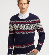 A traditional Nordic print pattern adorns the body and shoulders of a cozy sweater knitted in a rich blend of cotton and wool.CrewneckRibbed knit collar, cuffs and hem45% cotton/20% alpaca/20% wool/15% polyamideDry cleanImported