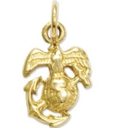 Honor a Marine today. This polished 14k gold charm features the U.S. Marine Corps insignia. Chain not included. Approximate length: 3/5 inch. Approximate width: 2/5 inch.