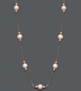 Make a solitary statement, or layer this sophisticated strand with other necklaces for a more modern look. Either way, this pink cultured freshwater pearl (6 mm) tin cup necklace is nothing short of extraordinary. Crafted in 14k rose gold. Approximate length: 18 inches.