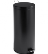 Sleek and unassuming with a sophisticated black matte finish, the round design seamlessly fits into any space. A quick-clip liner holder keeps tabs on heavy trash, making removal and clean-up a breeze. Limited lifetime warranty.