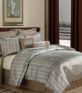 Sleek and sophisticated, the Silverado comforter set makes a modern impact with a striped, chenille jacquard accented with coordinating solids. Decorative pillows finish the look with polished perfection ideal for today's rooms.