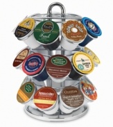 Bring your favorite coffee flavors front and center with the Keurig K-Cup carousel. Perched on a revolving base, you'll be able to organize up to 30 single-serving K-Cups and browse them with a simple spin. K-Cups not included.