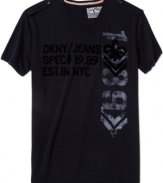 Get established. Start building the basics in style with this graphic t-shirt from DKNY Jeans.