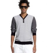 Follow the lines toward this lightweight, laid-back striped sweater from Bar III.