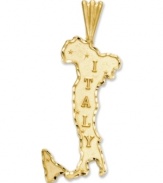 Display your pride and love for a place that truly puts the Rome in Romance! Delicate text reads Italy upon this gorgeous 14k gold charm. Chain not included. Approximate drop length: 1-1/5 inch. Approximate drop width: 1/2 inch.