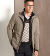 Layer on the warmth and relaxed style with this handsome microfiber, water-resistant jacket from Perry Ellis.